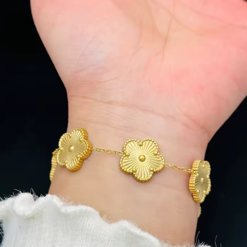 Brand 5 motifs Alhambra arpels Gold color Floral Bracelet stainless steel